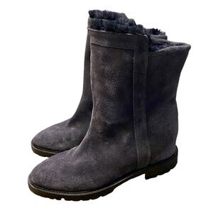 AQUATALIA WATERPROOF CATE SUEDE BOOT FAUX FUR DARK GRAY BLACK SIZE 7M WEDGE $595